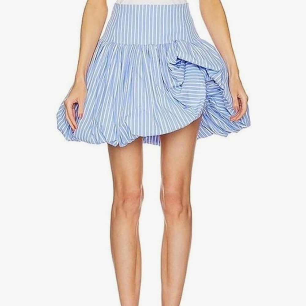 Y2K Elegant Asymmetrical Blue Striped Skirt Size L NWOT.